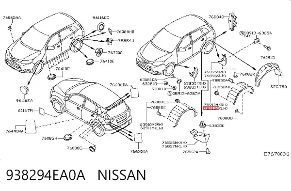 Розширювач заднього крила, лівий 938294EA0A Nissan/Infiniti