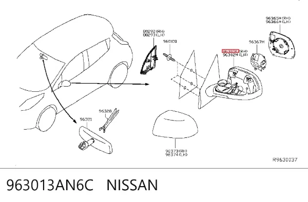 Дзеркало праве 963013AN6C Nissan/Infiniti