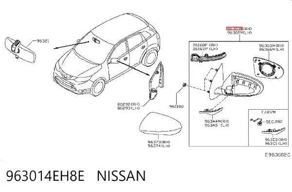 Дзеркало праве 963014EH8E Nissan/Infiniti