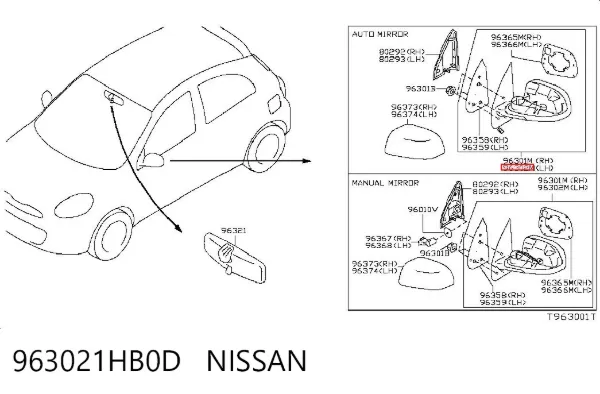 Ліве бокове дзеркало 963021HB0D Nissan/Infiniti