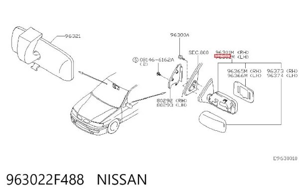 Ліве бокове дзеркало 963022F488 Nissan/Infiniti