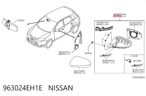 Ліве бокове дзеркало 963024EH1E Nissan/Infiniti