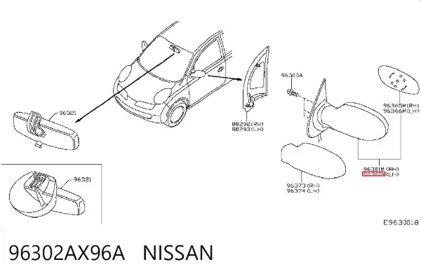 Ліве бокове дзеркало 96302AX96A Nissan/Infiniti