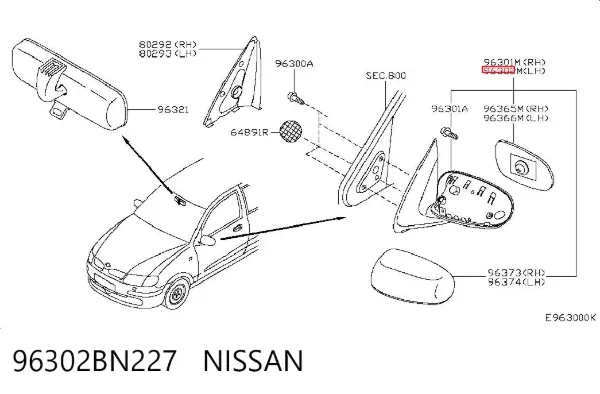 Ліве бокове дзеркало 96302BN227 Nissan/Infiniti