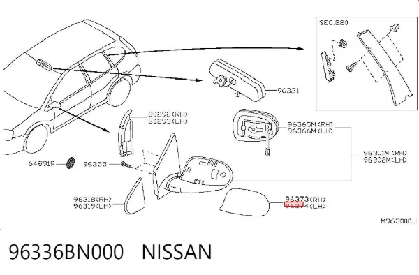 Ліве бокове дзеркало 96336BN000 Nissan/Infiniti