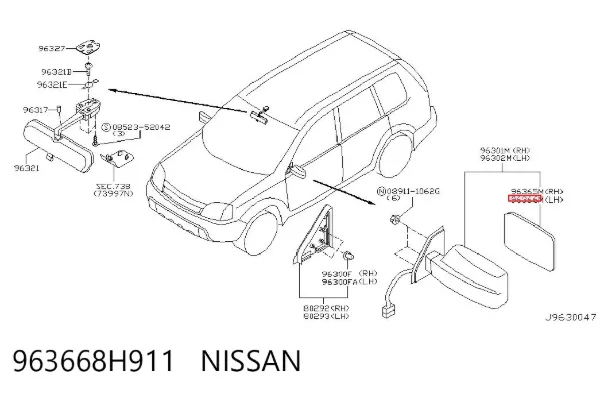 Дзеркальний елемент дзеркала заднього виду, лівого 963668H911 Nissan/Infiniti