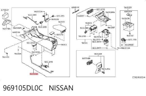 Консоль центральна панелі керування 969105DL0C Nissan/Infiniti