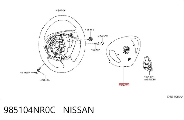 Подушка безпеки, водійська, AIRBAG 985104NR0C Nissan/Infiniti