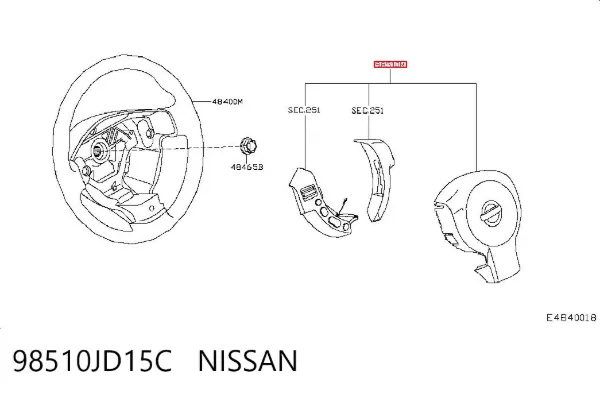 Подушка безпеки, водійська, AIRBAG 98510JD15C Nissan/Infiniti