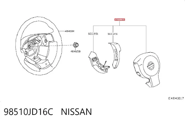 Подушка безпеки, водійська, AIRBAG 98510JD16C Nissan/Infiniti