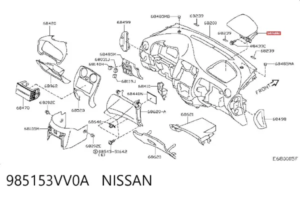 Подушка безпеки, пасажирська, AIRBAG 985153VV0A Nissan/Infiniti