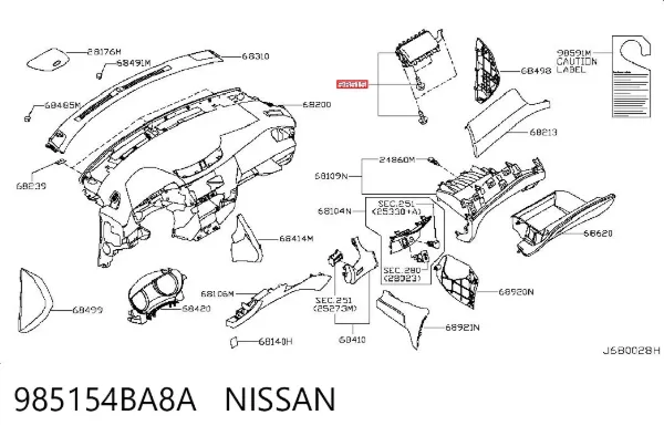 Подушка безпеки, пасажирська, AIRBAG 985154BA8A Nissan/Infiniti