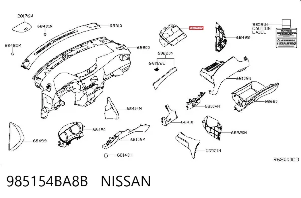 Подушка безпеки, пасажирська, AIRBAG 985154BA8B Nissan/Infiniti