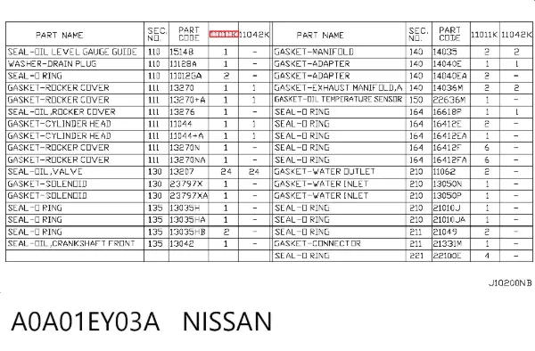 Комплект прокладок A0A01EY03A Nissan/Infiniti
