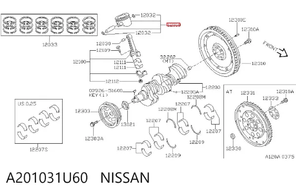 Поршень в комплекті на 1 циліндр, STD A201031U60 Nissan/Infiniti