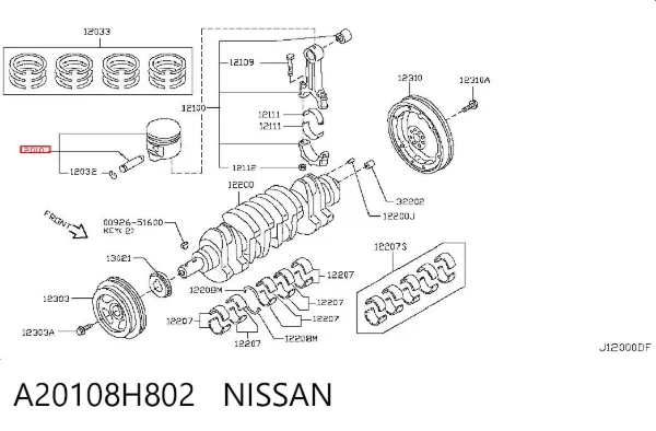 Поршень з пальцем без кілець, STD A20108H802 Nissan/Infiniti
