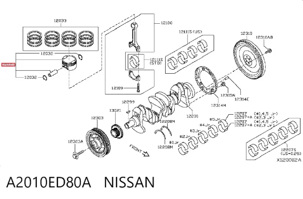 Поршень в комплекті на 1 циліндр, STD A2010ED80A Nissan/Infiniti