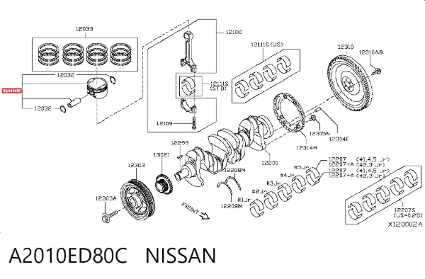 Поршень в комплекті на 1 циліндр, STD A2010ED80C Nissan/Infiniti
