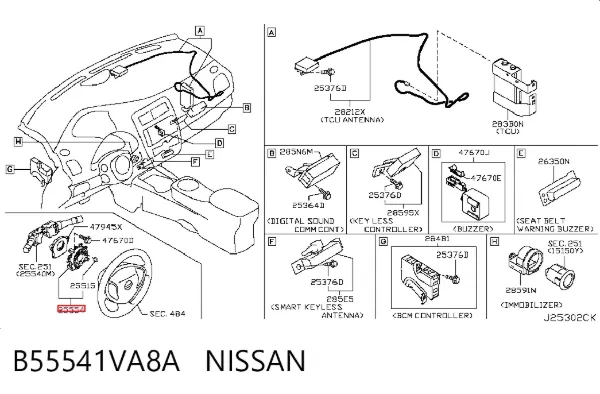 Шлейф керма B55541VA8A Nissan/Infiniti