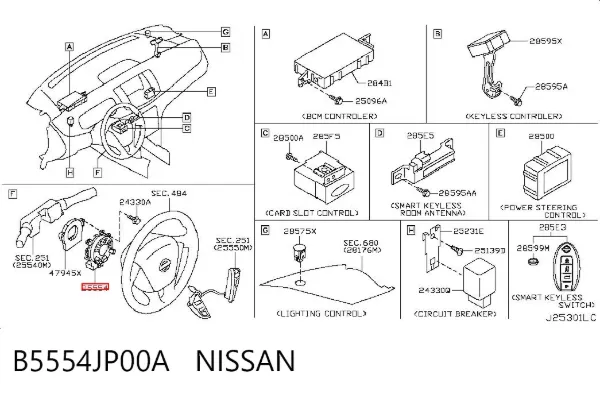 Шлейф керма B5554JP00A Nissan/Infiniti