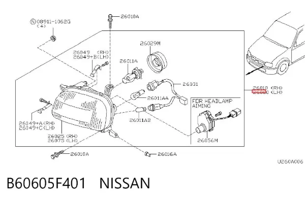 Фара ліва B60605F401 Nissan/Infiniti