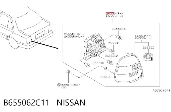 Задня права фара B655062C11 Nissan/Infiniti