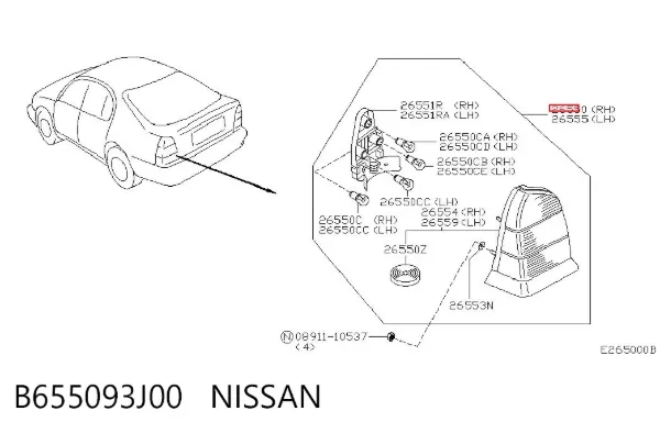 Ліхтар задній правий, зовнішній B655093J00 Nissan/Infiniti