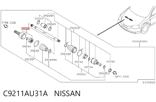 ШРУС зовнішній передній C9211AU31A Nissan/Infiniti