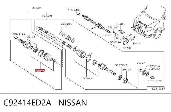 Пильник ШРУСа зовнішній C92414ED2A Nissan/Infiniti