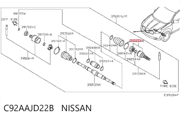 ШРКШ зовнішній передній, лівий C92AAJD22B Nissan/Infiniti