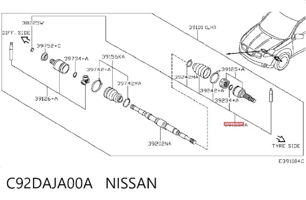 Пильник ШРУСа зовнішній C92DAJA00A Nissan/Infiniti