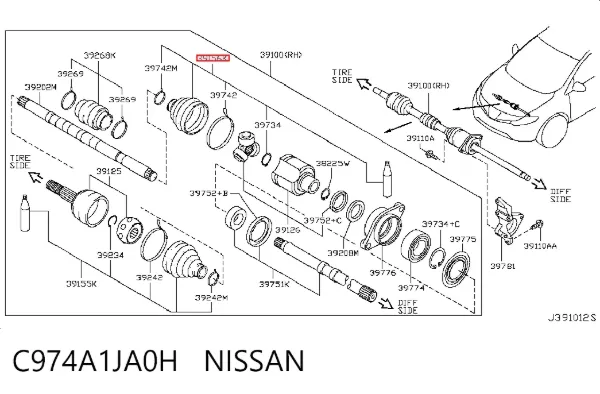Пильник ШРУСа внутрішній C974A1JA0H Nissan/Infiniti