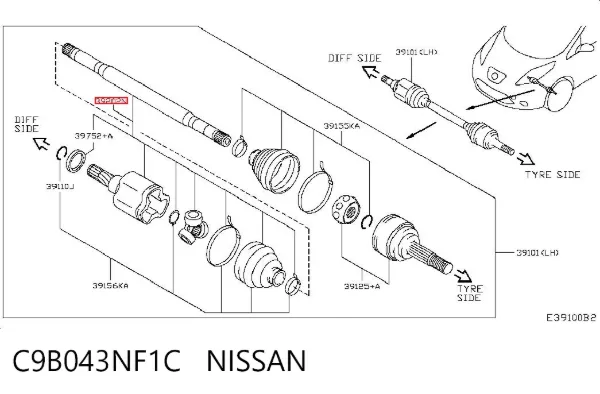 Ліва піввісь C9B043NF1C Nissan/Infiniti