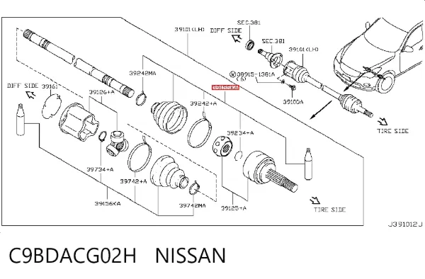 Пильник ШРУСа зовнішній C9BDACG02H Nissan/Infiniti