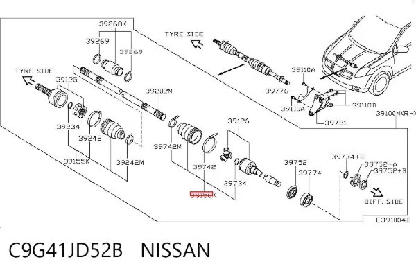 Пильник ШРКШа внутрішній, правий C9G41JD52B Nissan/Infiniti