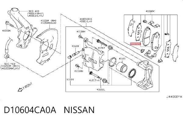 Передні тормозні колодки D10604CA0A Nissan/Infiniti