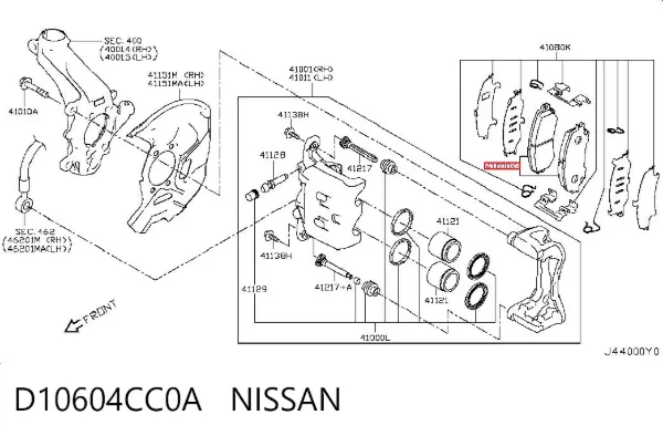Передні тормозні колодки D10604CC0A Nissan/Infiniti