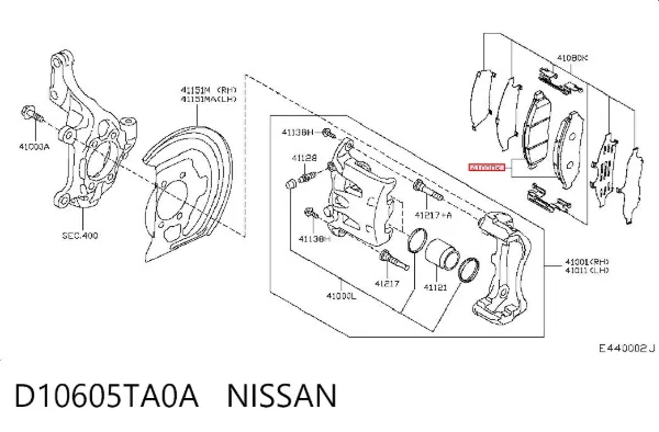 Передні тормозні колодки D10605TA0A Nissan/Infiniti
