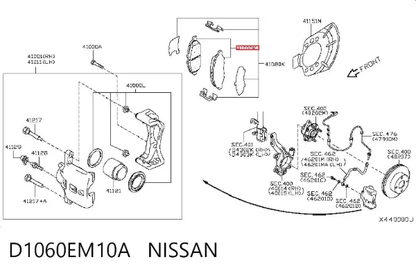 Передні тормозні колодки D1060EM10A Nissan/Infiniti