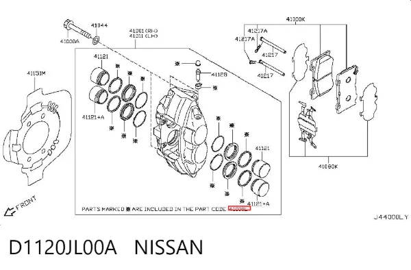Ремкомплект переднього супорту D1120JL00A Nissan/Infiniti