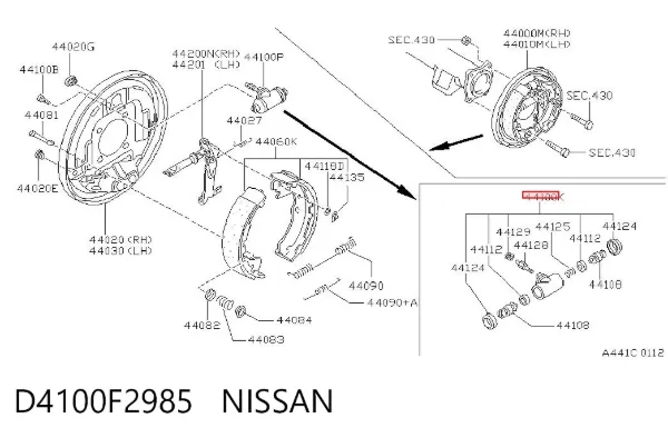 Ремкомплект заднього гальмівного циліндру D4100F2985 Nissan/Infiniti