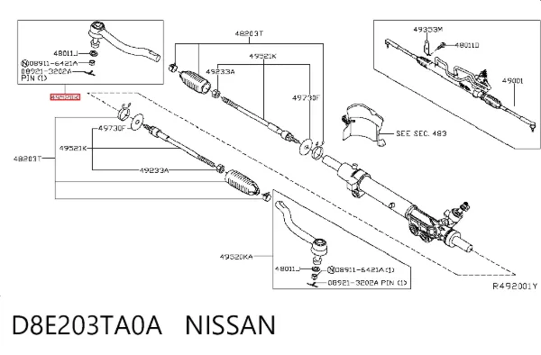 Накінечник поперечної рульової тяги D8E203TA0A Nissan/Infiniti
