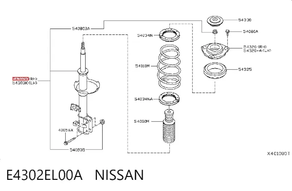 Амортизатор передній, правий E4302EL00A Nissan/Infiniti