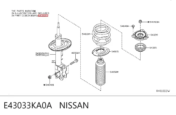 Амортизатора передній лівий E43033KA0A Nissan/Infiniti