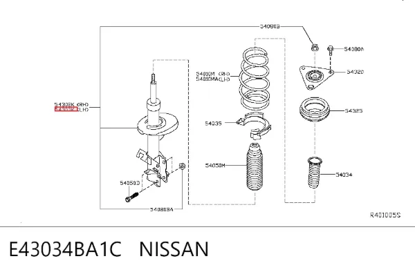 Амортизатора передній лівий E43034BA1C Nissan/Infiniti