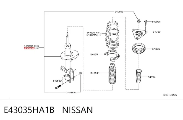 Амортизатора передній лівий E43035HA1B Nissan/Infiniti