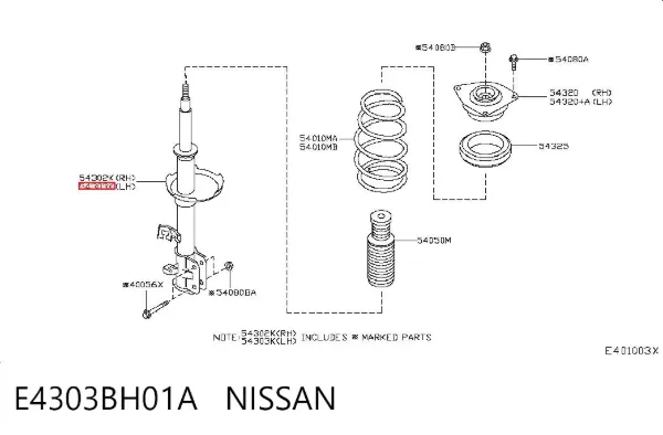 Амортизатора передній лівий E4303BH01A Nissan/Infiniti