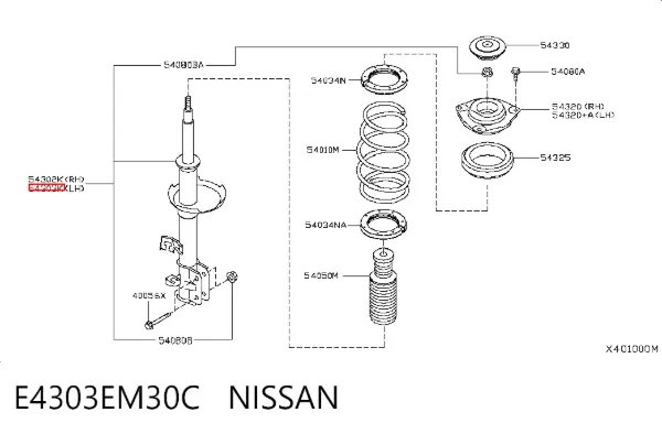 Амортизатора передній лівий E4303EM30C Nissan/Infiniti