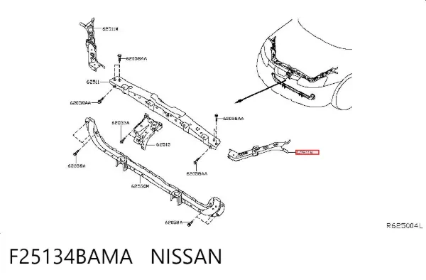 Супорт радіатора лівий/монтажна панель кріплення фар F25134BAMA Nissan/Infiniti