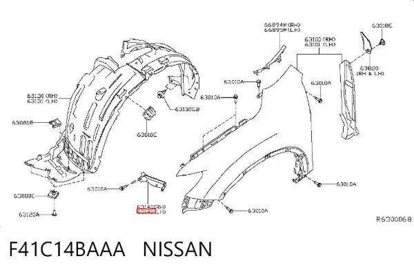 Кронштейн кріплення крила переднього лівого, передній F41C14BAAA Nissan/Infiniti